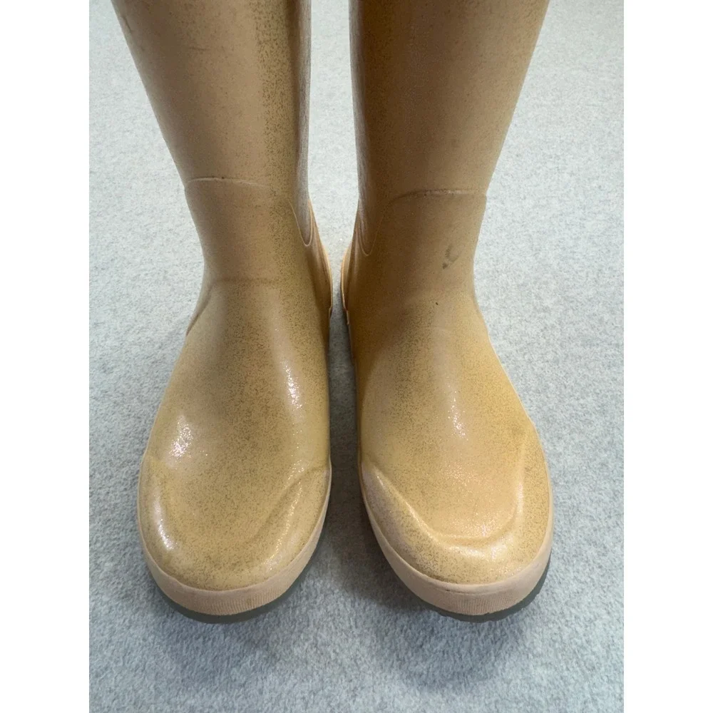 Bogs K Rainey Glitter Rain Boots Kids Size 4 Tan Gold Waterproof Pull On Handles